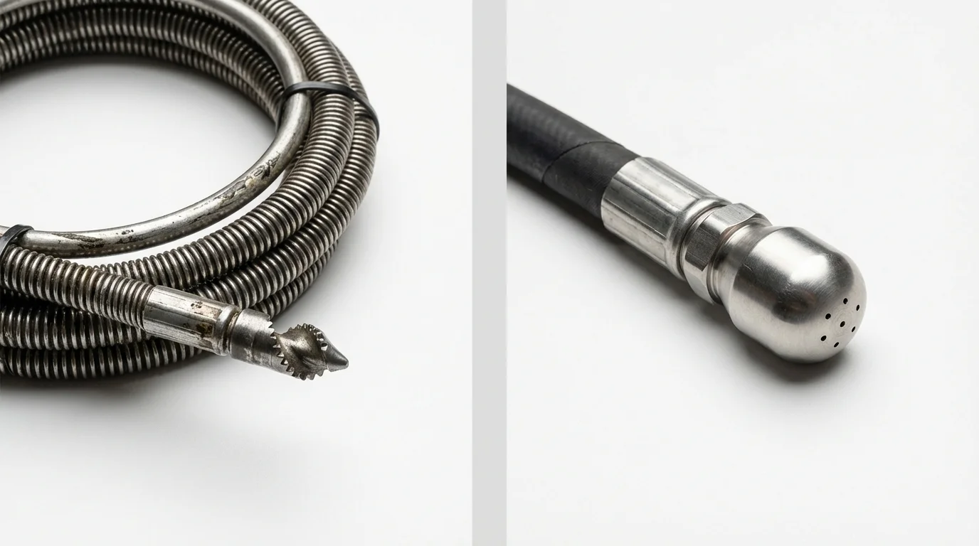 Drain snake cable and hydro jetting nozzle used for drain cleaning in Phillipsburg, NJ