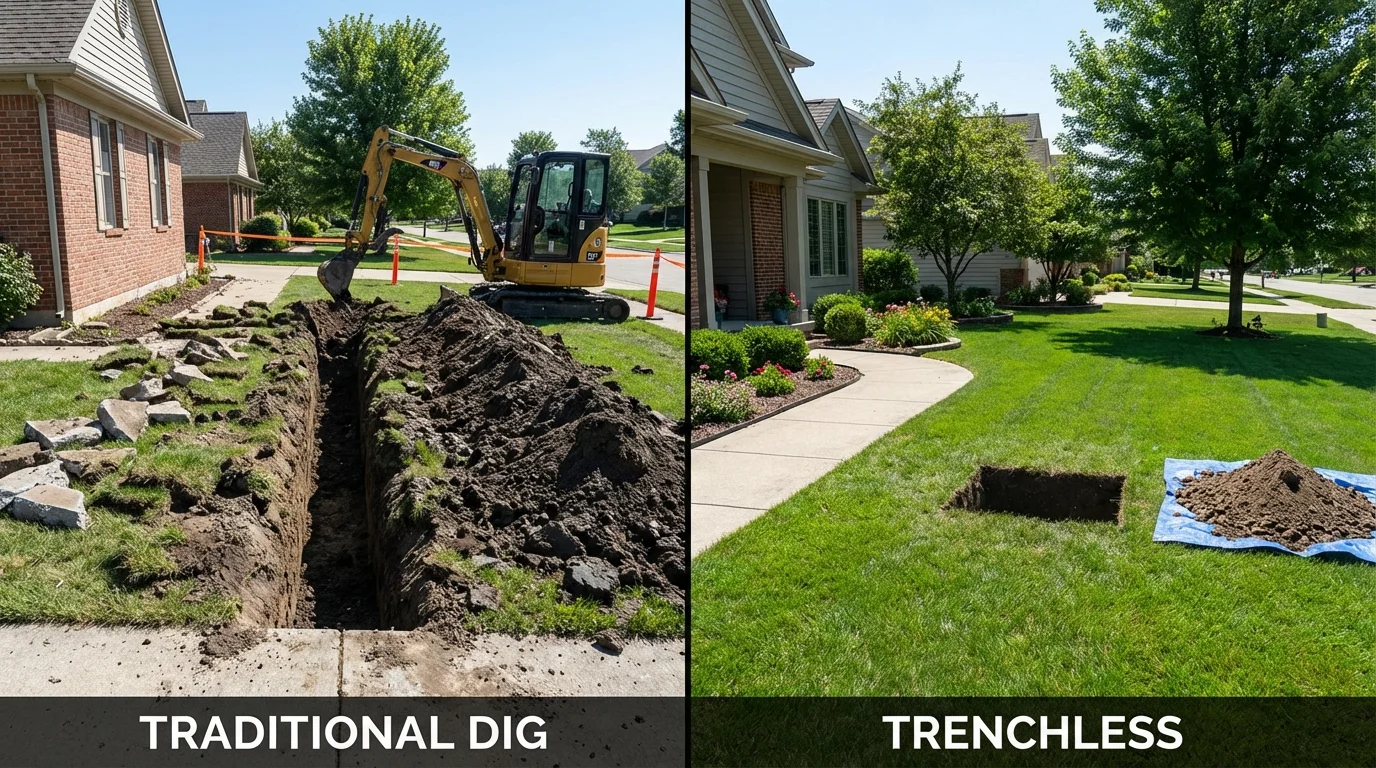 Trenchless sewer repair with minimal yard damage versus traditional excavation in Phillipsburg, NJ